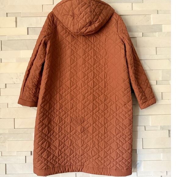 BERNARDO NWOT Long-Line Removable Hood Snap Front w/Pockets Quilted Coat L Clay - Picture 3 of 9